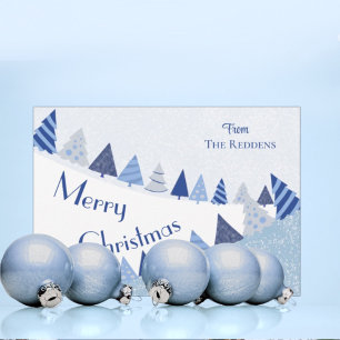 Whimsical Blue Trees Christmas Flat Holiday Card