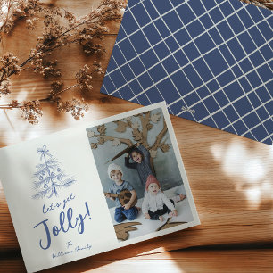 Whimsical Blue Vintage Family Photo Christmas Holiday Card
