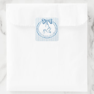Whimsical Blue Watercolor Bow Stripe Baby Shower Square Sticker