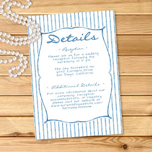 Whimsical Blue Watercolor Bow Stripe Wedding Enclosure Card