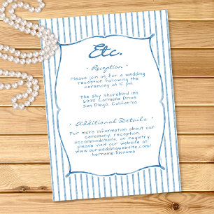 Whimsical Blue Watercolor Bow Stripe Wedding Enclosure Card