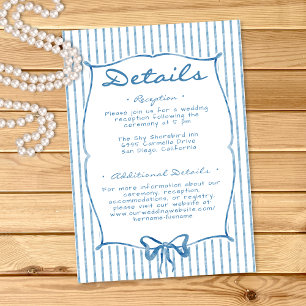 Whimsical Blue Watercolor Bow Stripe Wedding Enclosure Card