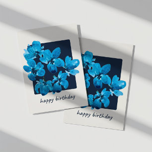 Whimsical Blue Watercolor Floral Birthday Card
