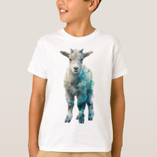 Whimsical Blue Watercolor Goat Kids T-Shirt