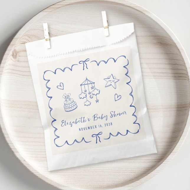 Whimsical Blue Wavy Frame Baby Boy Shower Favour Bags (Creator Uploaded)