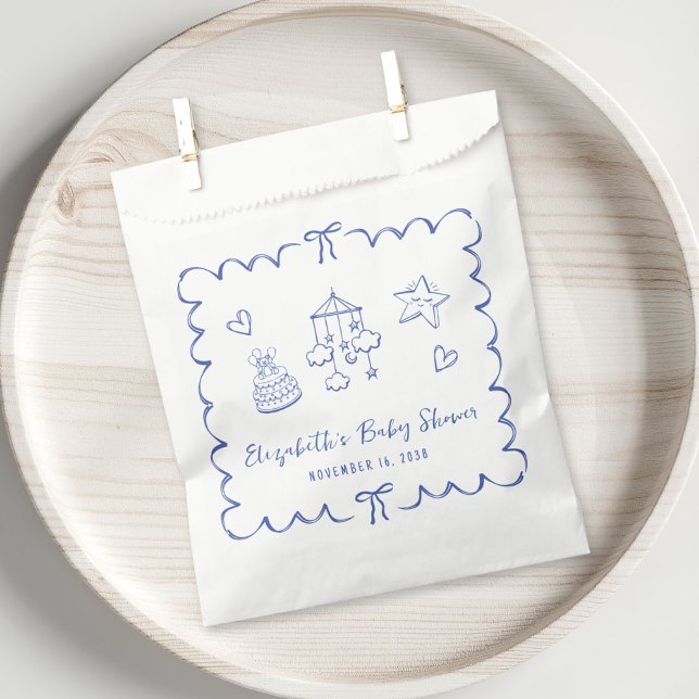 Whimsical Blue Wavy Frame Baby Boy Shower Favour Bags (Creator Uploaded)