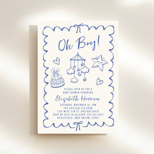 Whimsical Blue Wavy Frame Baby Boy Shower Invitation