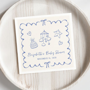 Whimsical Blue Wavy Frame Baby Boy Shower Napkin