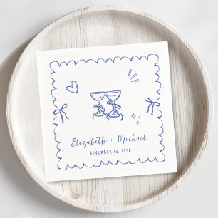 Whimsical Blue Wavy Frame Wedding Napkin