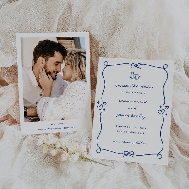 Whimsical Blue Wedding Photo Save The Date Invitation (Creator Uploaded)