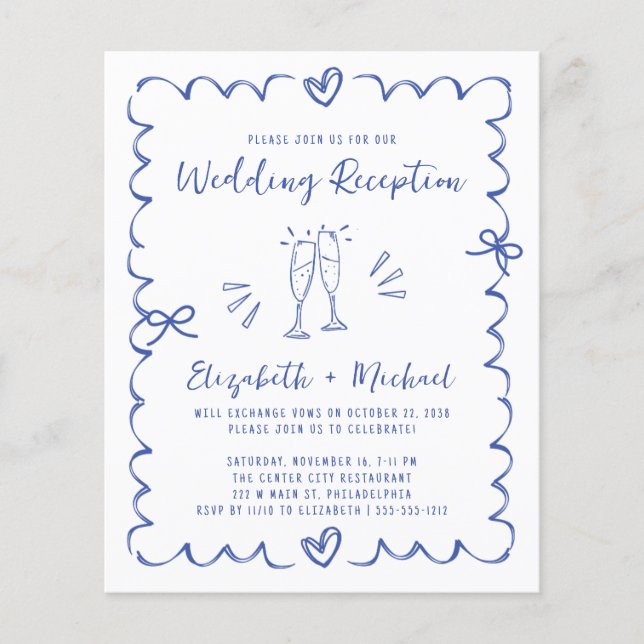Whimsical Blue Wedding Reception Invitation (Front)