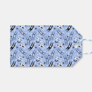 Whimsical Blue White Black Cartoon Cat Pattern Gift Tags