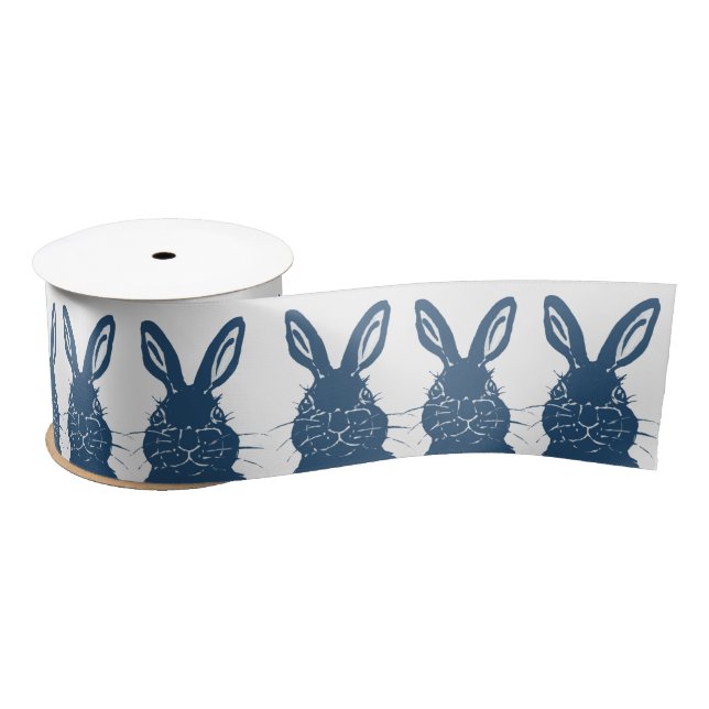 Whimsical Blue & White Bunny Rabbit Easter Pattern Satin Ribbon (Spool)