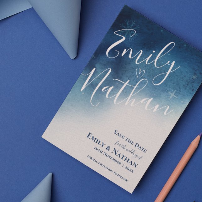  Whimsical Blue White Snowflake Elegance Wedding Announcement Postcard (Whimsical Blue White Snowflake Elegance Wedding Announcement Save the Date Postcard)