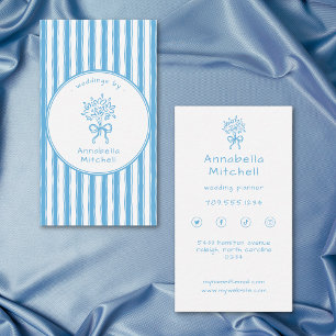 Whimsical Blue White Stripe Event Planner Florist Business Card