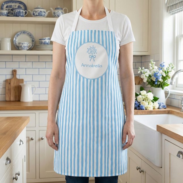 Whimsical Blue White Stripe Preppy Apron (Creator Uploaded)