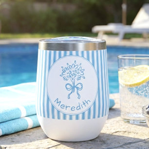 Whimsical Blue White Stripe Preppy Monogram