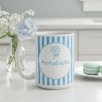 Whimsical Blue White Stripe Preppy Monogram
