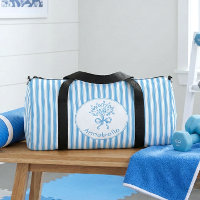 Whimsical Blue White Stripe Preppy Monogram