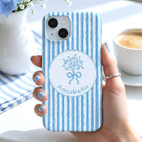 Whimsical Blue White Stripe Preppy Monogram