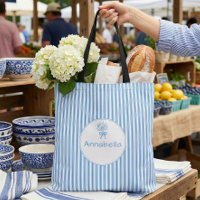 Whimsical Blue White Stripe Preppy Monogram