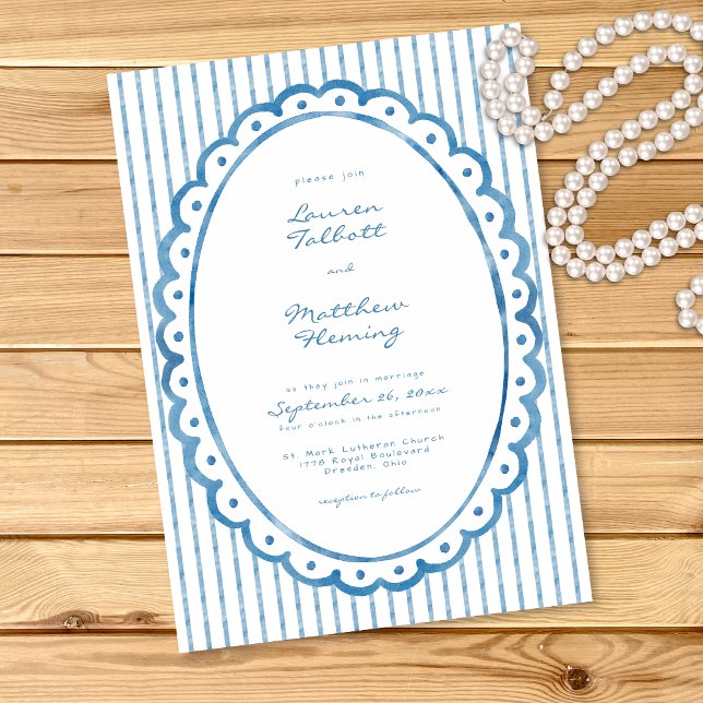Whimsical Blue White Watercolor Stripe Wedding Invitation (Whimsical Blue White Watercolor Stripe Wedding Invitation)