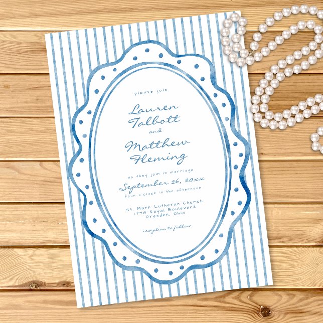 Whimsical Blue White Watercolor Stripe Wedding Invitation (Whimsical Blue White Watercolor Stripe Wedding Invitation)