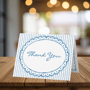 Whimsical Blue White Watercolor Stripe Wedding Thank You Card