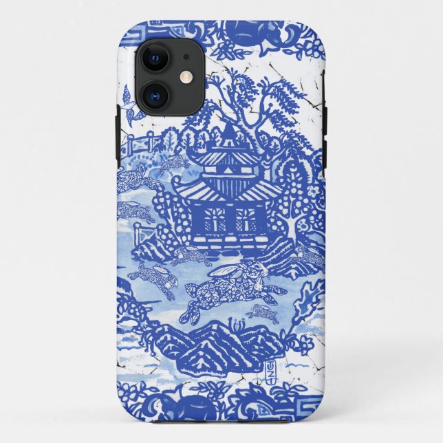 Whimsical Blue Willow Isle of Rabbits Design #2 Case-Mate iPhone Case (Back)
