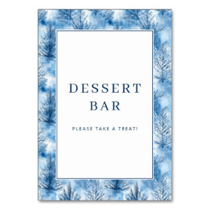 Whimsical Blue Winter Tree Border Table Number