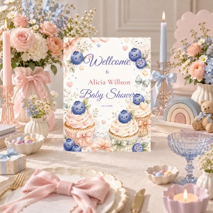 Whimsical Blueberry Baby Shower Pedestal Sign