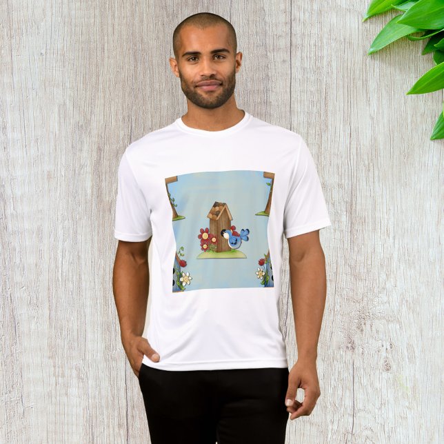 Whimsical Bluebird and Birdhouse Cute Spring T-Shirt (Creator Uploaded)