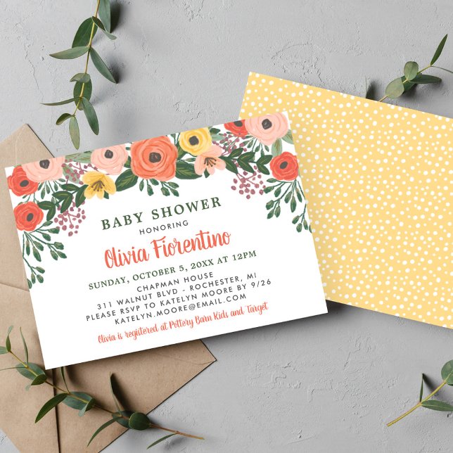 Whimsical Blush Coral Floral Baby Shower Invitation (Creator Uploaded)
