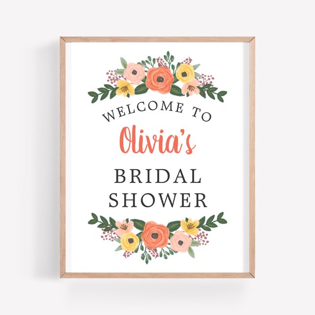 Whimsical Blush Coral Floral Bridal Shower Welcome Poster (Creator Uploaded)