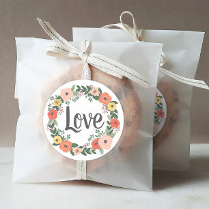 Whimsical Blush Coral Floral Love Wedding Classic Round Sticker