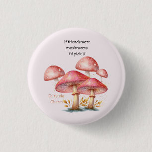 Whimsical Blush Enchanted Mushrooms 3 Cm Round Badge