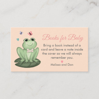 Whimsical Blush Frog Baby Shower Books for Baby Enclosure Card