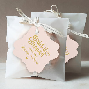 Whimsical Blush Gold Heart Script Wedding Shower Favour Tags