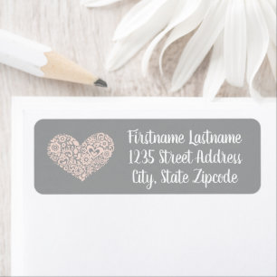 Whimsical Blush Heart Grey Wedding Address