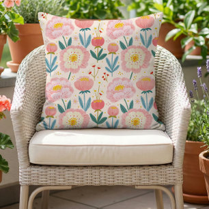 Whimsical Blush Peonies Summer Floral Pattern Cushion