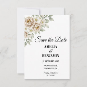 Whimsical Blush Peony Flowers Script Save the Date