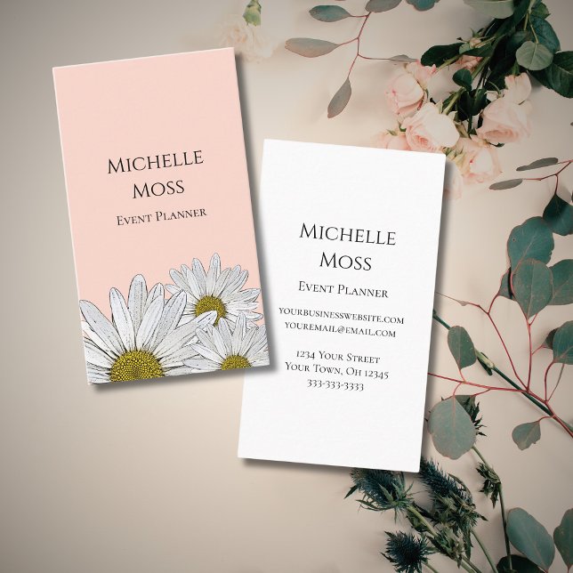 Whimsical Blush Pink Boho Botanical Daisies  Business Card (Creator Uploaded)