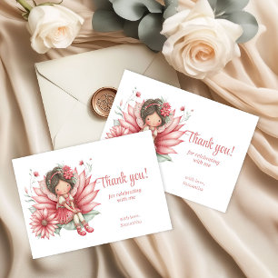 Whimsical Blush Pink Fairy Flowers 4th Birthday Thank You Card