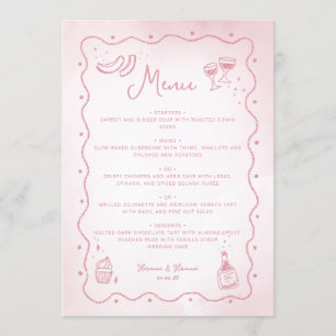 Whimsical Blush Pink Hand Drawn Food Wedding Menu