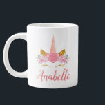 Whimsical Blush Pink Unicorn Horn  Large Coffee Mug<br><div class="desc">A modern,  girly and whimsical coffee mug designed with a cute unicorn horn,  blush pink floral ensembles and curly smiling eyelashes with name you can personalise.</div>
