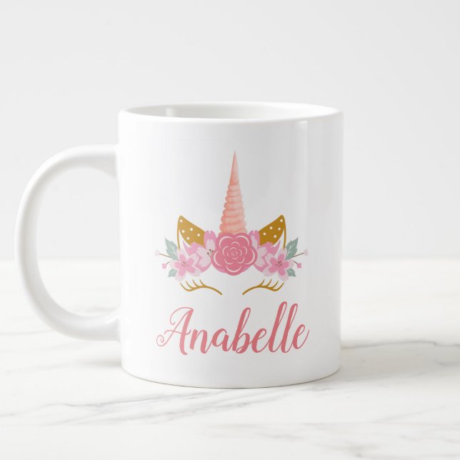 Whimsical Blush Pink Unicorn Horn  Large Coffee Mug (Left)