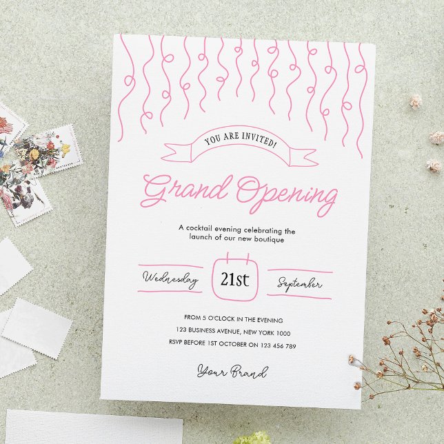 Whimsical Blush Pink Unique Grand Opening Business Invitation (Create unique invites for your launch party with this whimsical style feminine invitation design)