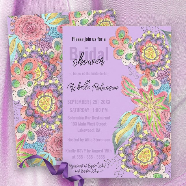 Whimsical Bohemian Colourful Flowers Bridal Shower Invitation (Creator Uploaded)