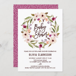 Whimsical Bohemian Floral Wreath Baby Shower Invitation