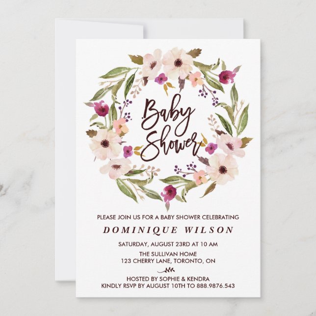 Whimsical Bohemian Floral Wreath Baby Shower Invitation (Front)